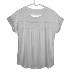 White Crochet Trim Blouse Soft Flowy Scoopneck Medium Y2K Boho Feminine Top NWTG